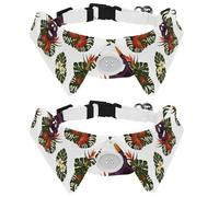 Paquete de 2 collares para perro con pajarita y campana, máscaras tribales, patrón de flores, diseño de solapa ajustable, collar de pajarita para gatos pequeños