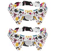 Paquete de 2 collares para perro con pajarita y campana, tucanes, guitarra, piña, palmera, patrón Hola, diseño de solapa ajustable, collar de corbata de gato para mascotas pequeñas