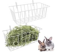 Paquete de 2 comederos colgantes de heno, soporte de heno blanco para animales pequeños, accesorio de alimentación de montaje en jaula para conejo, cobaya, chinchilla y otras mascotas pequeñas