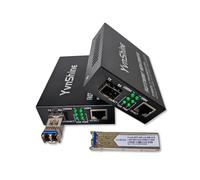 Paquete de 2 convertidores de medios de fibra a Ethernet, Gigabit SFP a RJ45, 10/100/1000Mbps automático, incluye 2 módulos SFP LC de modo único, SMF, 1310 nm, hasta 30 KM, para CCTV, centro de datos