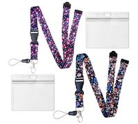 Paquete De 2 Cordones Con Estampado Floral, 2 Portatarjetas Transparentes, Correa Para El Cuello Con Tarjetero, Correa De Seguridad, Correa Extraíble