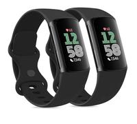 Paquete de 2 correas compatibles con Fitbit Charge 6 para mujeres y hombres, correas suaves clásicas de repuesto para Fitbit Charge 5 Fitness & Health Tracker (negro/negro, pequeño)