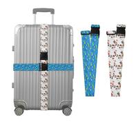 Paquete de 2 correas de equipaje de animales, cocodrilos, ilustraciones de arte abstracto azul, flores, resistentes, ajustables, de poliéster, accesorios de viaje para mayor seguridad y comodidad