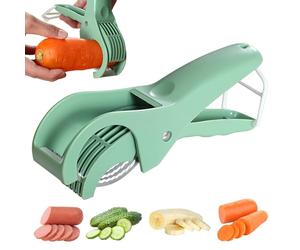 Paquete de 2 cortadores de plátano, cortador de plátano de acero inoxidable, cortador de ensalada de frutas, herramientas de cocina para plátano, perro caliente, fresa (verde)