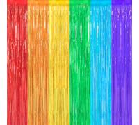 Paquete de 2 cortinas con flecos de aluminio arcoíris para decoración de fiesta, 3.2 x 8 pies, cortina de oropel para fiestas, flecos de puerta, serpentinas de cumpleaños, telón de fondo de Barbie