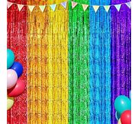 Paquete de 2 cortinas de flecos de aluminio metálico arcoíris de 3.2 x 10 pies, telón de fondo para fotos del mes del orgullo, regalos de fiesta del orgullo LGBTQ, cumpleaños, boda, decoración de