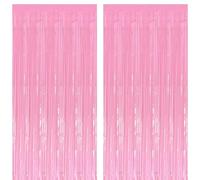 Paquete de 2 cortinas de flecos de aluminio rosa claro para cabina de fotos, telón de fondo de oropel para fiesta de cumpleaños, graduación, Navidad, fiestas, decoración, 3.3 x 6.5 pies