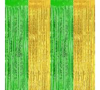 Paquete de 2 cortinas de flecos metálicos del día de San Patricio de 3.3 x 10 pies, cortinas de oropel verde dorado, telón de fondo para cabina de fotos de fiesta grande para decoración de pared
