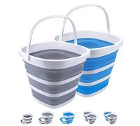 Paquete de 2 cubos plegables de 10 litros y 2.6 galones, cubo de limpieza plegable, portátil, pequeño, suministros de agua de plástico para exteriores, jardín, camping, pesca, lavado de coche, ahorro