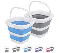Paquete de 2 cubos plegables de 5 litros y 1.3 galones, cubo de limpieza pequeño para el hogar, cubo de plástico portátil al aire libre, bañera de lavado de coche, plegable, camping, playa, arena,