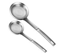 Paquete de 2 cucharas inoxidables de malla fina, espumadera y colador de aceite de acero inoxidable para cocina, separador de grasa para cocinar, caldo, yogur, cucharas coladoras