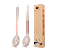 Paquete de 2 Cucharón de Silicona, Cucharas Grandes Solidas, Utensilios de Cocina para Mezclar, Cocinar, Servir y Freir Comida, Verduras, Salad（Oro rosa-Caqui）