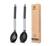 Paquete de 2 Cucharón de Silicona, Cucharas Grandes Solidas, Utensilios de Cocina para Mezclar, Cocinar, Servir y Freir Comida, Verduras, Salad（Negro）