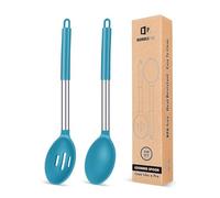 Paquete de 2 Cucharón de Silicona, Cucharas Grandes Solidas, Utensilios de Cocina para Mezclar, Cocinar, Servir y Freir Comida, Verduras, Salad（Azul）