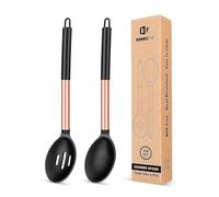 Paquete de 2 Cucharón de Silicona, Cucharas Grandes Solidas, Utensilios de Cocina para Mezclar, Cocinar, Servir y Freir Comida, Verduras, Salad（Oro rosa-Negro）