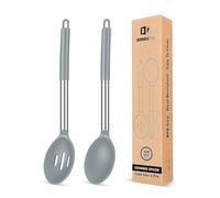 Paquete de 2 Cucharón de Silicona, Cucharas Grandes Solidas, Utensilios de Cocina para Mezclar, Cocinar, Servir y Freir Comida, Verduras, Salad（Gris）