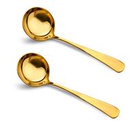 Paquete de 2 cucharones de sopa de acero inoxidable dorado, cuchara pequeña de metal de 7.5 pulgadas, cucharón de salsa de cocina para servir (dorado)
