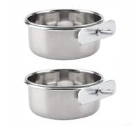 Paquete de 2 cuencos de acero inoxidable para alimentación de pájaros, a prueba de óxido de 4.72 y 5.51 pulgadas con soporte extraíble para loros, canarios, hámsters (diámetro de un solo agujero: 14