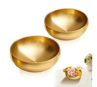 Paquete de 2 cuencos decorativos de acero inoxidable dorado, 7.2 pulgadas de metal para mesa de entrada, decoración del hogar, plato moderno para llaves para mesa de café, encimera de cocina, mesa