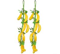 Paquete de 2 cuerdas artificiales de plátano de 58 cm, vid colgante de frutas falsas para decoración de pared del hogar, jardín, restaurante, hotel, fiesta, adorno, accesorios realistas de simulación