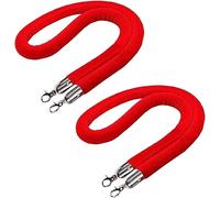 Paquete de 2 cuerdas de terciopelo rojo con gancho plateado, cuerda de barrera de control de multitudes de 6 pies para eventos VIP, conciertos y hoteles, cuerdas divisoras de cola