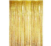 Paquete de 2 decoraciones de cumpleaños doradas, cortina de lámina, serpentinas doradas, decoraciones de fiesta de baile, accesorios para fotomatón para decoraciones de fiestas para adultos (A, talla