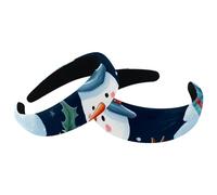 Paquete de 2 diademas anchas de poliéster para mujer, diseño de muñeco de nieve de Navidad, diademas antideslizantes para el pelo, para niñas y mujeres, accesorios para el cabello