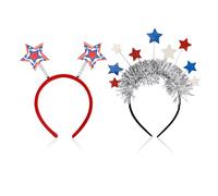 Paquete De 2 Diademas Con Bandera, Diademas Con Borlas De Estrella De Cinco Puntas, Accesorios Para El Cabello De Fiesta Patriótica, Diademas Rojas, Decoraciones Para Fiestas Navideñas
