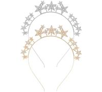 Paquete de 2 diademas de corona de diamantes, accesorios perfectos para fiestas navideñas, diademas de estrella para el pelo, accesorios para el pelo de Navidad, para niñas, mujeres y bodas