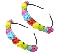 Paquete De 2 Diademas De Flores Arco Iris, Diademas De Flores Para Mujeres, Diademas Navideñas, Suministros Para Fiestas Del Orgullo, Diademas De Flores Arco Iris