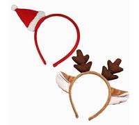 Paquete de 2 diademas flexibles de renos y sombrero de Papá Noel 3D, accesorios para el cabello de Navidad para niños, adolescentes, adultos y mascotas; diademas duraderas de piel sintética y terciopelo de felpa para toda la familia. Talla única