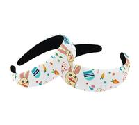 Paquete de 2 diademas gruesas acolchadas, con diseño de conejito de huevo de Pascua vintage, turbante ancho de terciopelo para niñas, mujeres y hombres