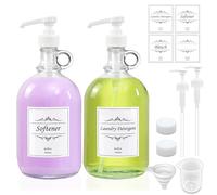 Paquete de 2 dispensadores de detergente para lavandería con bomba y tapa, botellas de vidrio de 64 onzas para organización y almacenamiento de lavandería, dispensador de suavizante de tela para