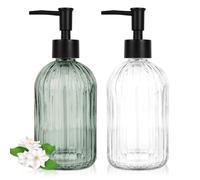 Paquete de 2 dispensadores de jabón con bomba, dispensador de jabón líquido transparente de manos de 13 onzas, ideal para lociones, aceites esenciales, jabones líquidos, juego de dispensador de jabón