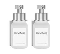 Paquete de 2 dispensadores de jabón de vidrio con soporte de pared, autoadhesivo, dispensador de bomba de acero inoxidable para jabón líquido, no requiere taladrar, 250 ml (escarcha/plata)