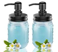 Paquete de 2 dispensadores de jabón Mason Jar - Dispensador de jabón de Vidrio de 16 oz con Bomba y Tapa de Acero Inoxidable, dispensador de jabón líquido/loción para encimeras de Cocina y baño