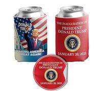 Paquete de 2 enfriadores de latas de inauguración de Donald Trump con calcomanías, soportes para bebidas de inauguración presidencial 47 y calcomanías conmemorativas, 2 enfriadores de latas y 2