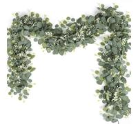 Paquete de 2 enredaderas artificiales de eucalipto con flores de aliento de bebé, guirnalda de seda sintética de 180 cm para decoración de arco de boda, colgar en la pared del hogar y adornos de