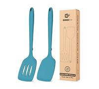 Paquete de 2 espátulas de silicona giratorias, juego de espátulas de cocina ranuradas antiadherentes, resistentes al calor, sin BPA, diseño completo de silicona, adecuado para peces flipping, huevos