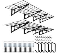 Paquete de 2 estantes de garaje de 2 x 6 pies con ganchos, estante de pared de metal de 24 x 72 pulgadas, estantes de almacenamiento de garaje, para tienda, cobertizo, almacenamiento de garaje