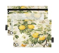 Paquete de 2 estuches para lápices para carpetas de 3 anillas, estuche transparente con ventana para lápices, estuche con cremallera para oficina, aula, suministros escolares, color beige, limonero