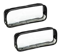 Paquete de 2 estuches transparentes de PVC transparente con cremallera, estuche transparente para exámenes, lápiz de almacenamiento estacionario, bolsa de maquillaje, 20*4cm, Organizador de bolsas