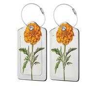 Paquete de 2 etiquetas de equipaje con diseño de flores de caléndula para maleta, etiqueta de identificación de nombre y lazo de metal para mujeres y hombres