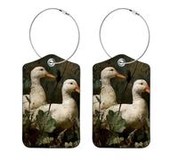 Paquete de 2 etiquetas de equipaje con diseño de patos blancos salvajes (3 unidades), con cubierta de privacidad para identificación y bolsa de viaje.