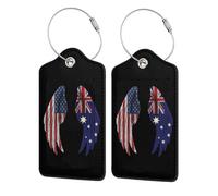 Paquete de 2 etiquetas de equipaje de cuero con alas de la bandera australiana y estadounidense para maleta con etiqueta de identificación, cubierta de privacidad, tarjeta de dirección, lazo de acero