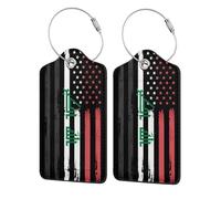 Paquete de 2 etiquetas de equipaje de cuero con la bandera a rayas de Azerbaiyán/Irak de América, estilo vintage, para maletas, con etiqueta de identificación, cubierta de privacidad, tarjeta de dire