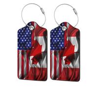 Paquete de 2 etiquetas de equipaje de cuero con la bandera de Canadá y Estados Unidos de estilo vintage para hombres y mujeres, etiquetas de identificación con cubierta de privacidad, tarjeta de dire