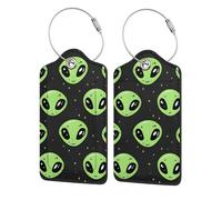 Paquete de 2 etiquetas de equipaje de cuero sintético, etiqueta de bucle de acero inoxidable con cabeza de alfalfa verde para maletas, etiqueta de equipaje con sello de viaje para mujeres y niñas, ma