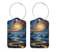 Paquete de 2 etiquetas de equipaje Fantasy Vortex Sky and Mountain de piel sintética, accesorios de viaje, juego de etiquetas de identificación de maleta, equipaje de mano y bolsos de mano