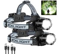 Paquete de 2 faros delanteros recargables, 99000 lm, superbrillante, lámpara LED con sensor de movimiento y 3 modos, luces de cabeza ajustables de 90° para frente, más de 20 horas de tiempo de